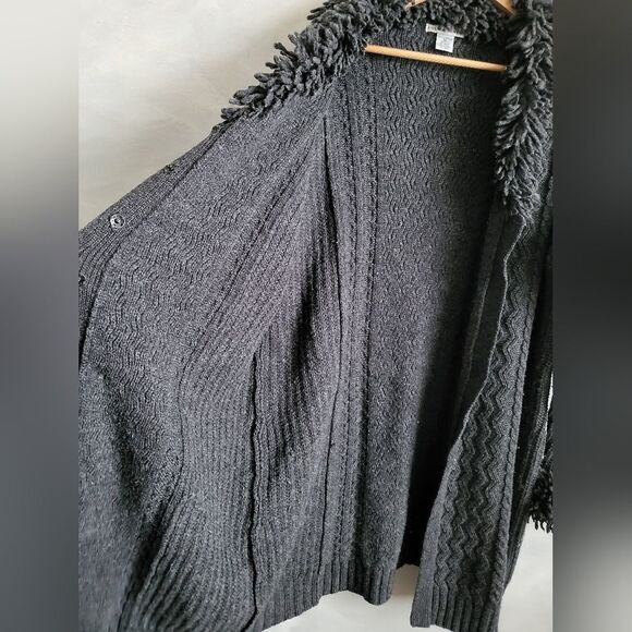 Jillian Jones 100% LambsWool Midi Cardigan Cable Knit Dark Gray Fisherman Sz XL - Picture 5 of 15